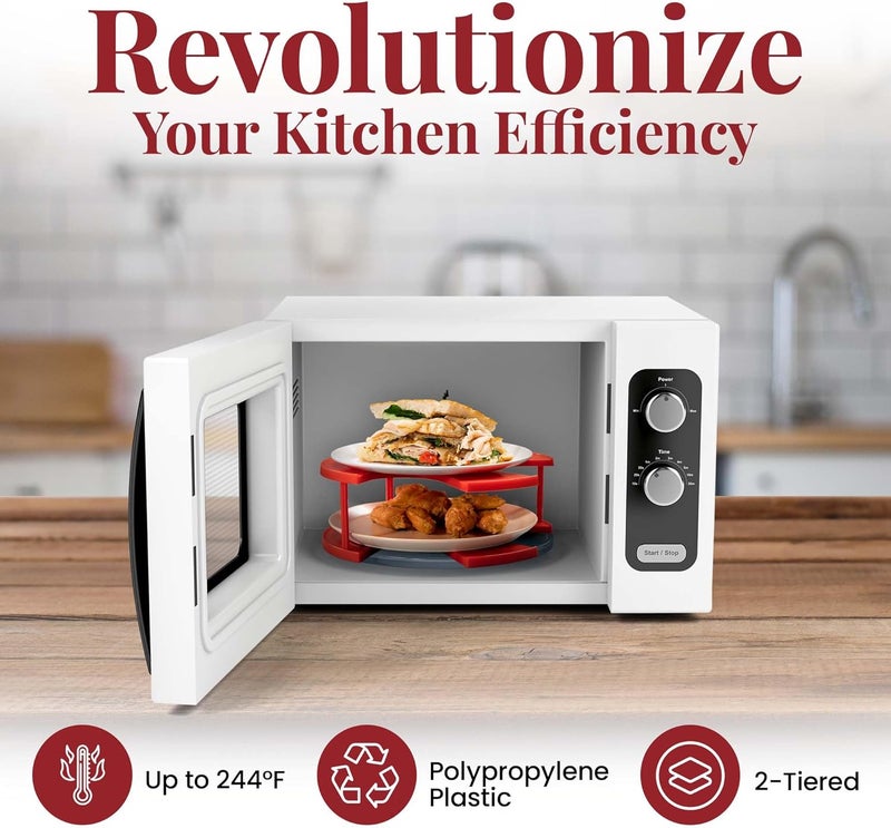 DoubleWave Mini Microwave Plate Stacker – Two-Tier Food Stand Doubles Cooking Space | BPA-Free Food-Grade Plastic | Fits 10.65 in Microwaves | Heat-Safe to 244°F | Warms Two Plates 1.5x Faster (Red) - Image 2